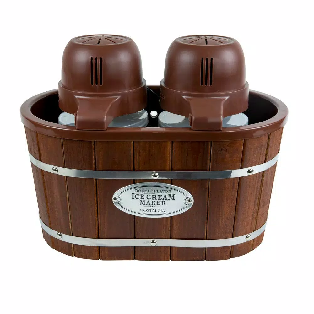 Nostalgia 4 Qt. In Brown Electric Double Flavor Ice Cream Maker