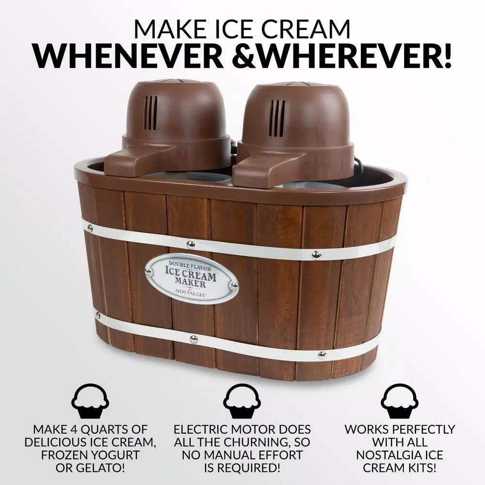 Nostalgia 4 Qt. In Brown Electric Double Flavor Ice Cream Maker - Image 4