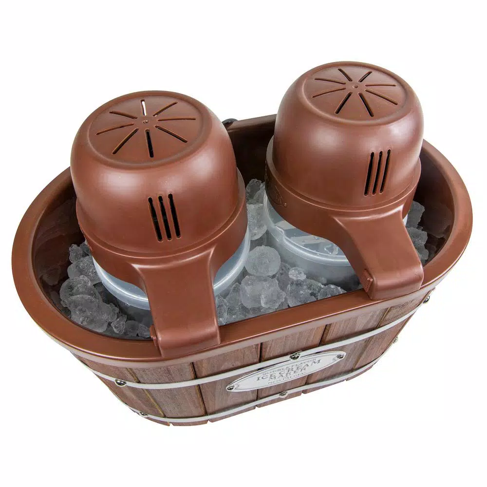 Nostalgia 4 Qt. In Brown Electric Double Flavor Ice Cream Maker - Image 2