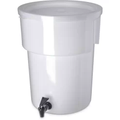 Carlisle 5 Gal. Polyethylene Round Beverage Dispenser With Lid And Faucet In White