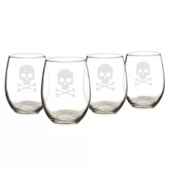 Cathy’s Concepts Skull & Crossbones 21 Oz. Stemless Wine Glasses (Set Of 4)