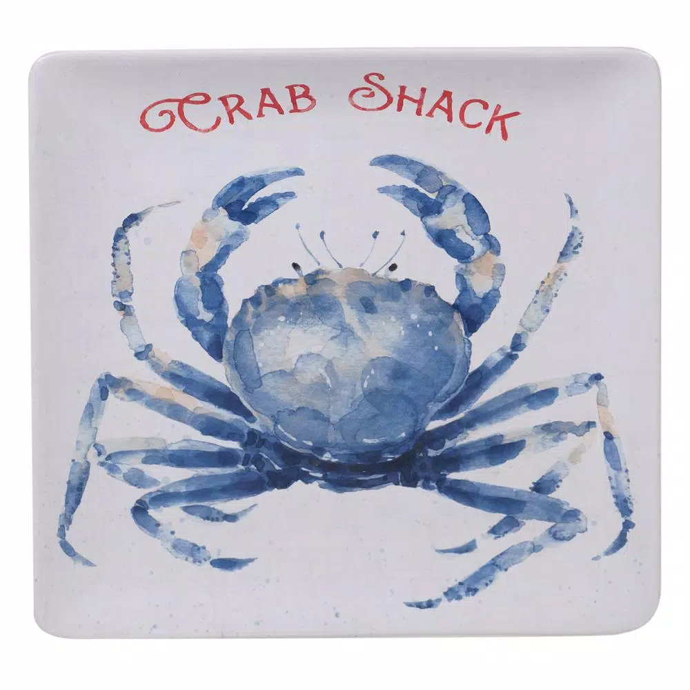 Certified International Nautical Life Multi-Colored 12.5 In. Earthenware Square Crab Platter