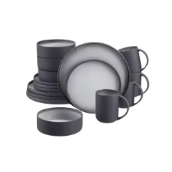 Home Decorators Collection Pierce 16-Piece Charcoal And Shadow Gray Contrast Stoneware Dinnerware Set (Service For 4)