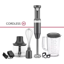 KitchenAid Cordless Variable Speed Charcoal Grey Hand Blender With Chopper And Whisk Attachment