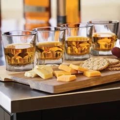 Libbey Craft Spirits 5.5 Oz. Whiskey Flight Glass Set With Wood Carrier (4-Pack)