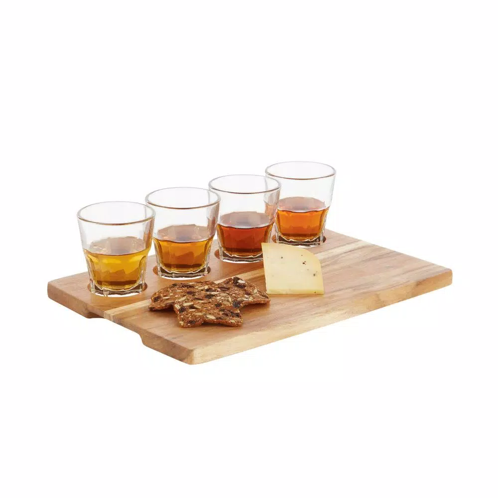 Libbey Craft Spirits 5.5 Oz. Whiskey Flight Glass Set With Wood Carrier (4-Pack) - Image 2