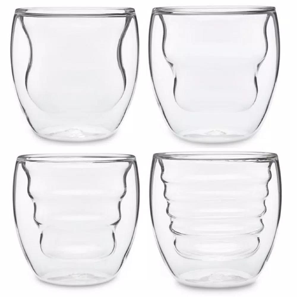 Ozeri Curva Artisan Series 8 Oz. Double Wall Beverage Glasses And Tumblers (Set Of 4)