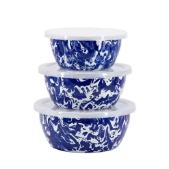 Golden Rabbit Cobalt Swirl 3-Piece Enamelware Bowl Set With Lid