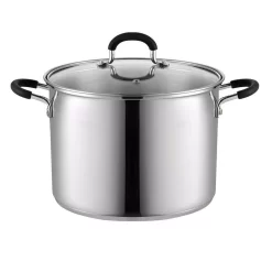 Cook N Home 8 Qt. Stainless Steel Stock Pot In Black And Stainless Steel With Glass Lid