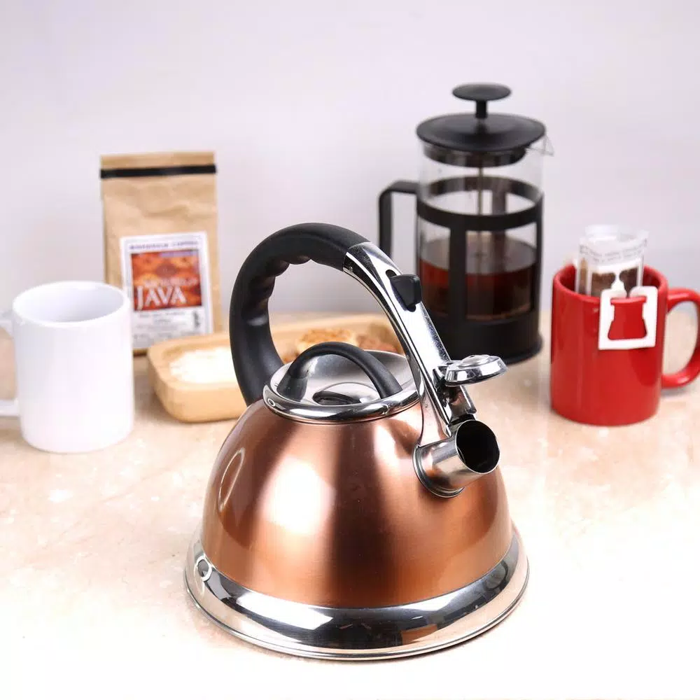 Creative Home Camille 3.0 Qt. Stainless Steel Whistling Tea Kettle With Aluminum Capsulated Bottom In Metallic Copper - Image 7