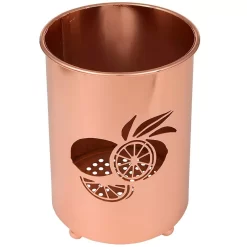 Creative Home Deluxe Copper Plated Metal Utensil Holder Kitchen Tool Crock With Laser Cut Lemon Motif