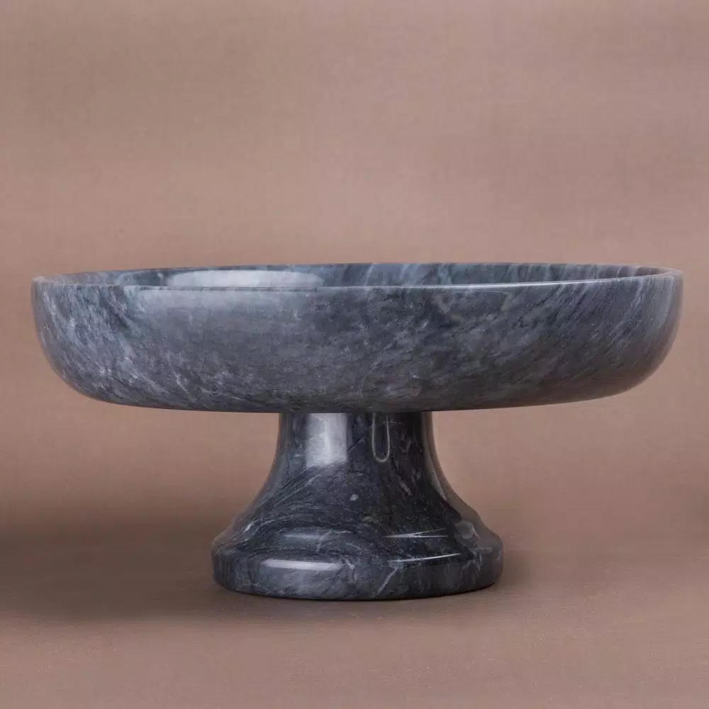 Creative Home Natural Black Marble Fruit Bowl On Pedestal - Image 4