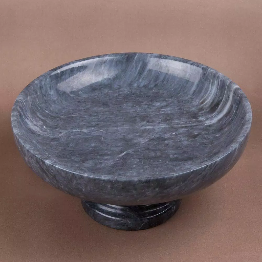 Creative Home Natural Black Marble Fruit Bowl On Pedestal - Image 5