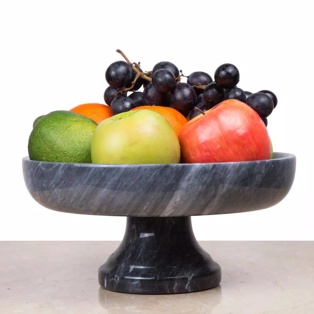 Creative Home Natural Black Marble Fruit Bowl On Pedestal - Image 3