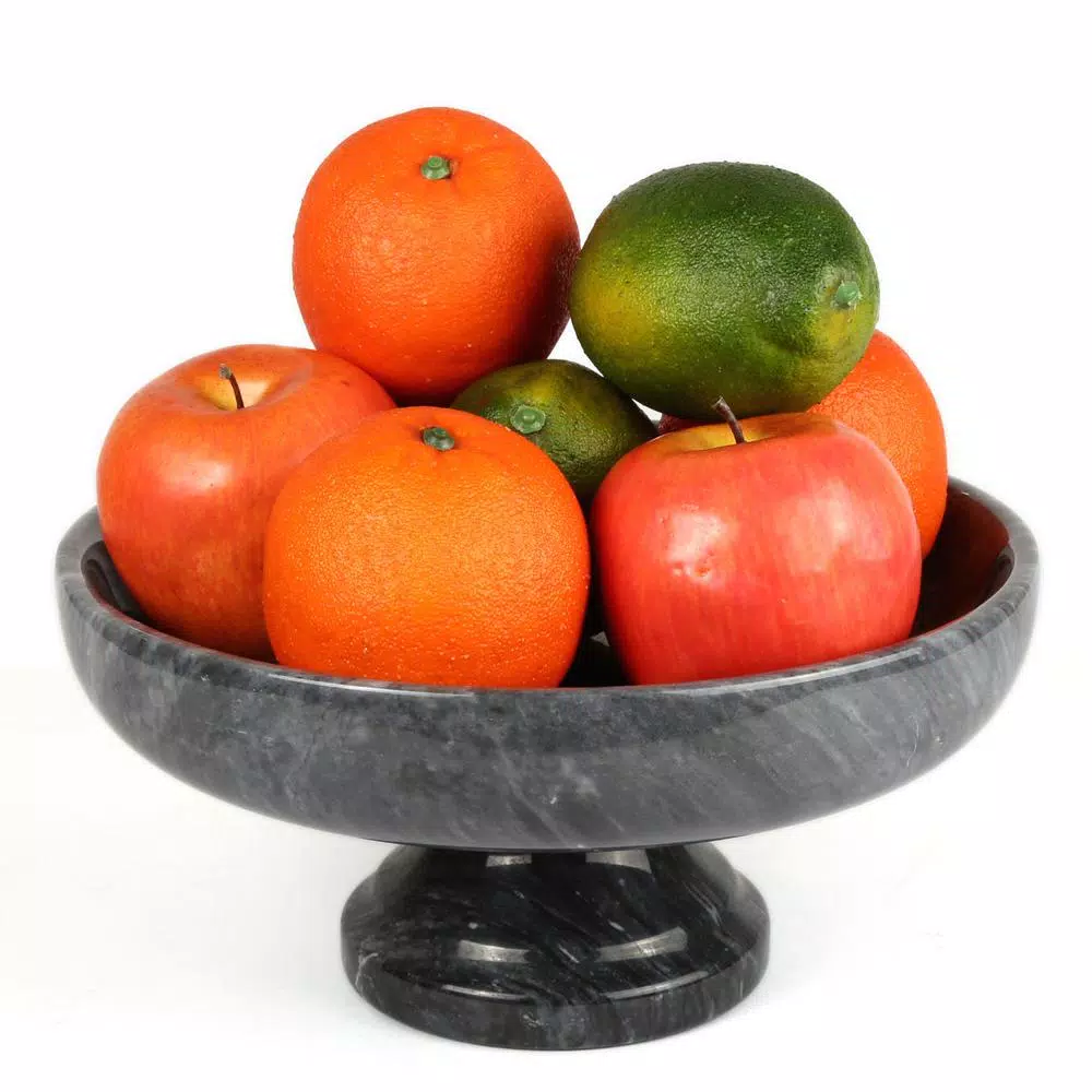 Creative Home Natural Black Marble Fruit Bowl On Pedestal - Image 2