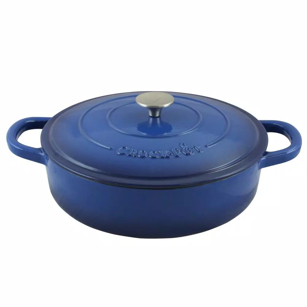 Crock-Pot Artisan 5 Qt. Enameled Cast Iron Round Braiser Pan With Self Basting Lid
