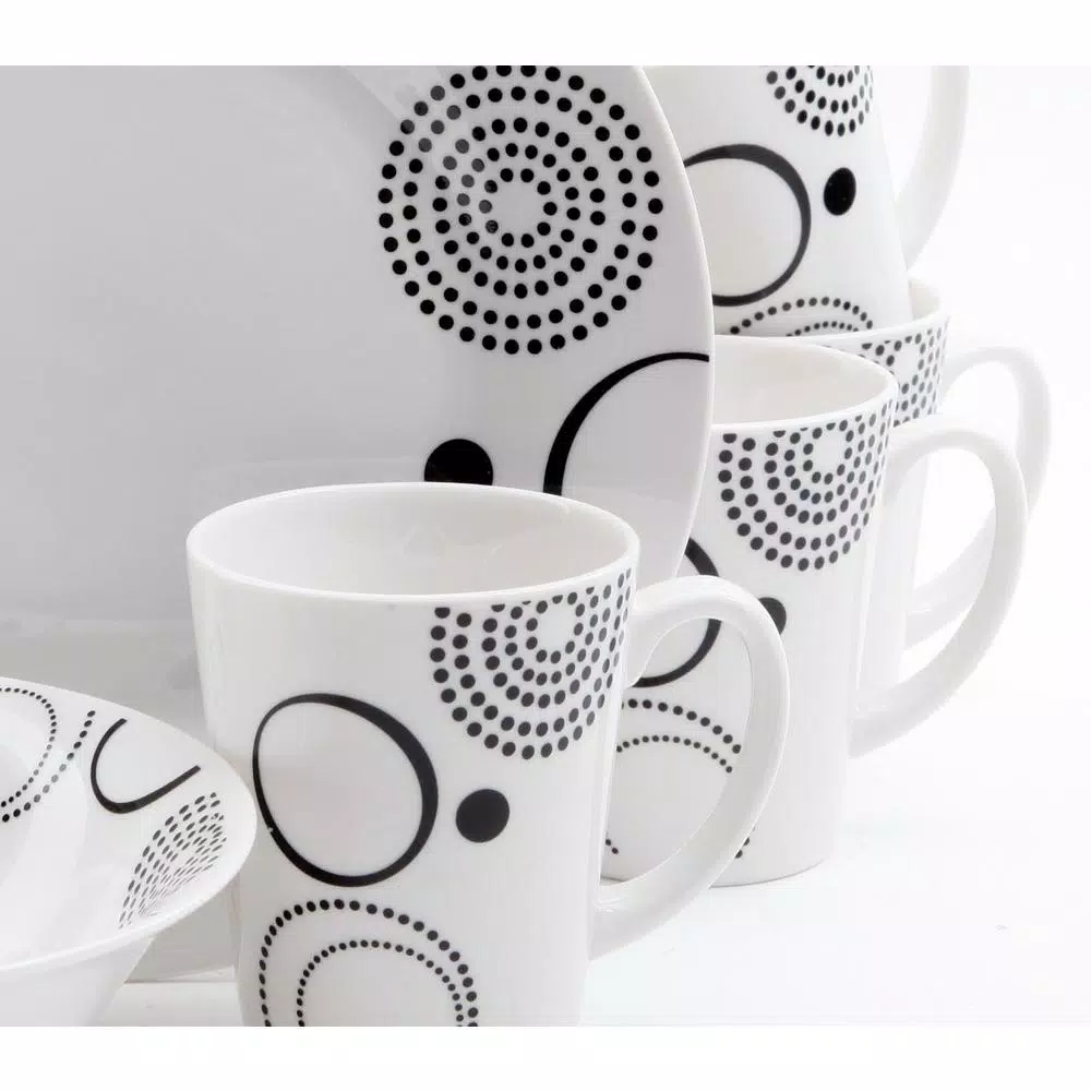 Gibson Home 12-Piece Mid-century Decorated With Black Geometric Design On White Porcelain Dinnerware Set (Service For 4) - Image 3