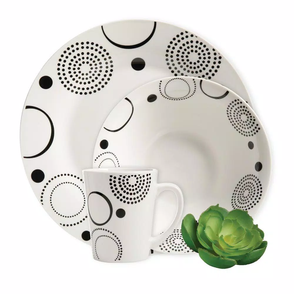Gibson Home 12-Piece Mid-century Decorated With Black Geometric Design On White Porcelain Dinnerware Set (Service For 4) - Image 2