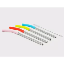 ExcelSteel 10-Piece Stainless Steel Silicone Tip Straw Set With Cleaning Brushes