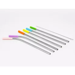ExcelSteel 14-Piece Straw Set With Silicone Pastel Tips 8-Straight 4-Curved