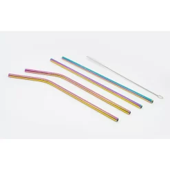 ExcelSteel 10 Pc Reusable Rainbow Straw Set W/ Cleaning Brushes