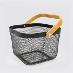 ExcelSteel Black Fruit Basket Iron Powdered Coating With Wooden Handle