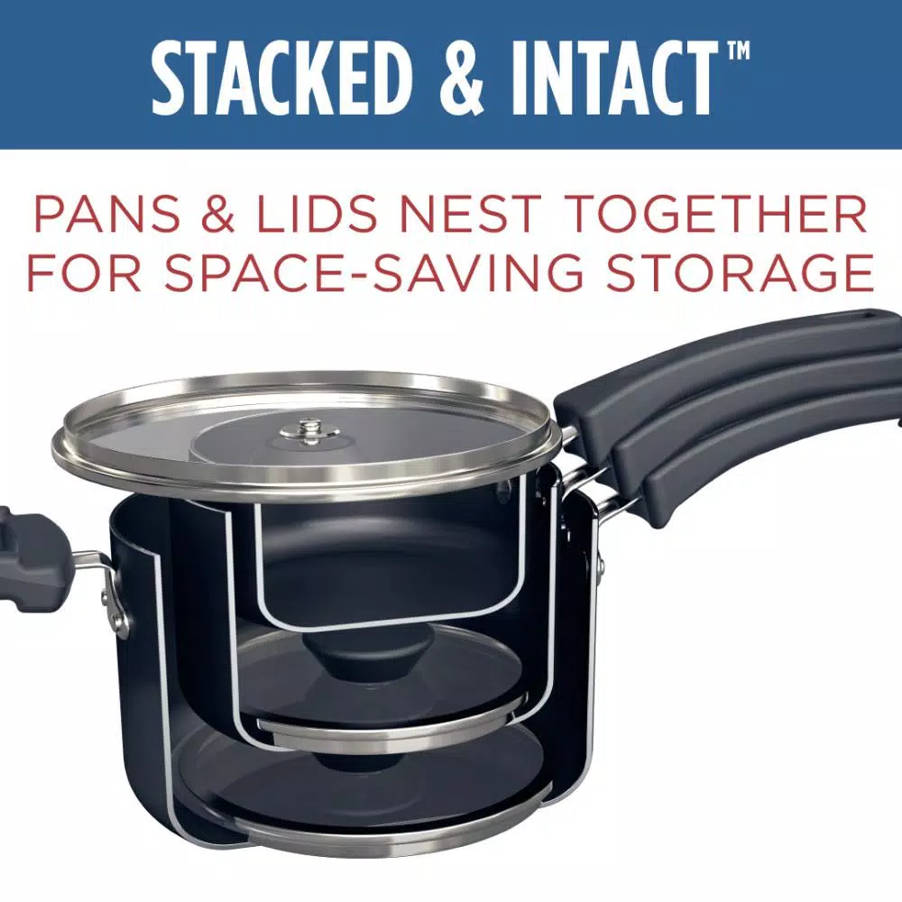 Farberware Neat Nest Space Saving 1 Qt. Aluminum Nonstick Sauce Pan In Black With Glass Lid - Image 5