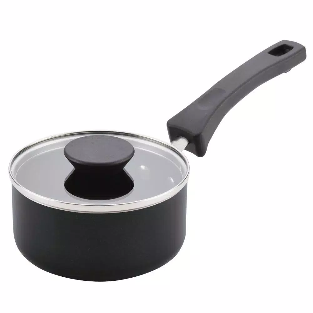 Farberware Neat Nest Space Saving 1 Qt. Aluminum Nonstick Sauce Pan In Black With Glass Lid