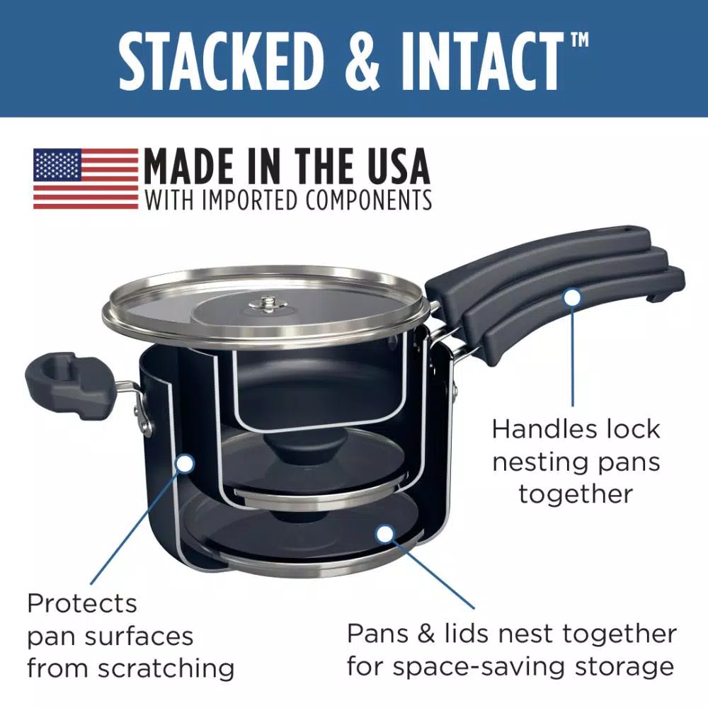 Farberware Neat Nest Space Saving 1 Qt. Aluminum Nonstick Sauce Pan In Black With Glass Lid - Image 4