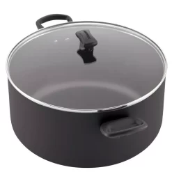 Farberware Dishwasher Safe 10.5 Qt. Aluminum Nonstick Stock Pot In Black With Glass Lid