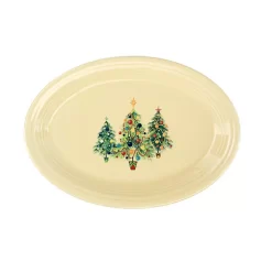 Fiesta 9 5/8″ Ivory Ceramic Trio Of Christmas Trees Small Oval Platter