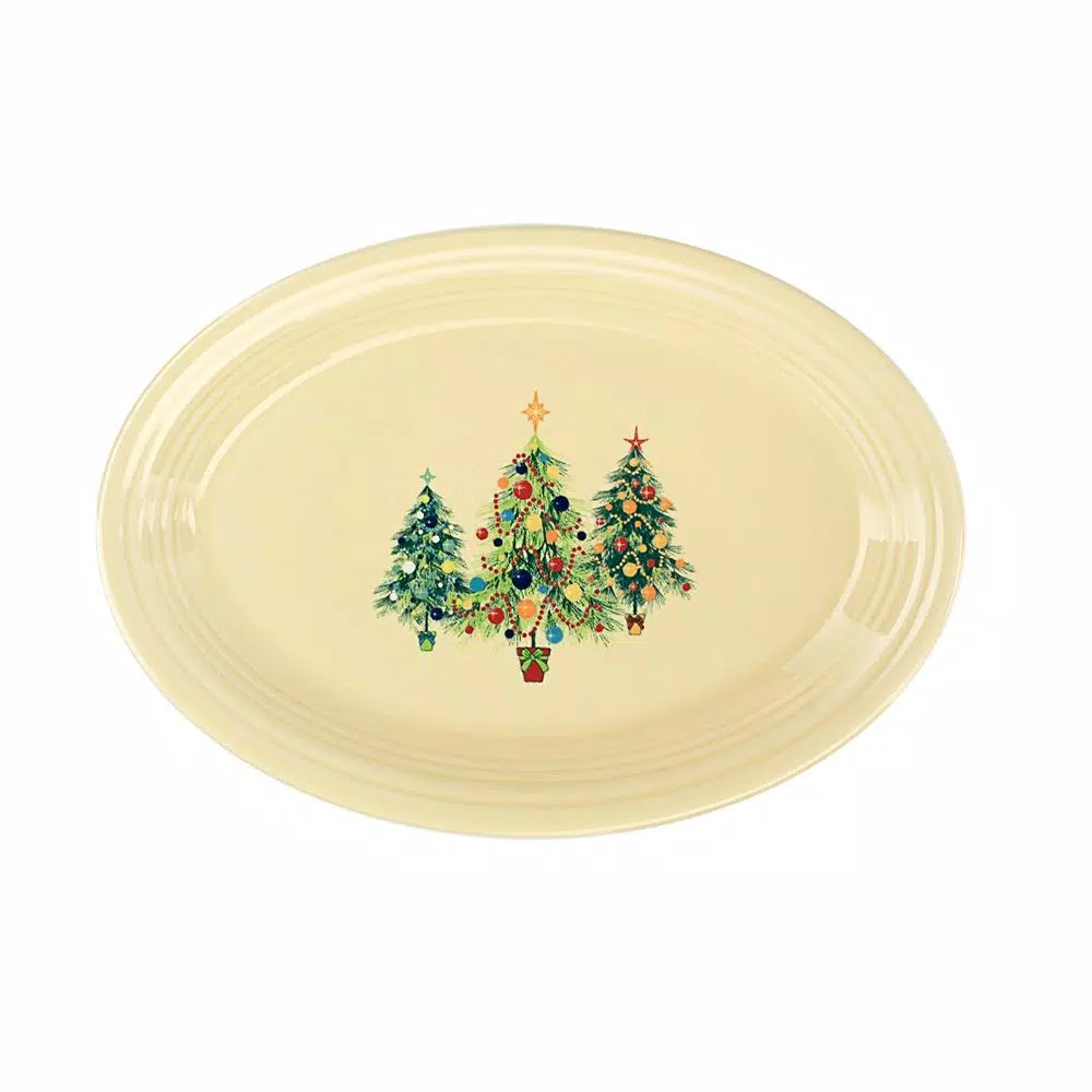 Fiesta 9 5/8″ Ivory Ceramic Trio Of Christmas Trees Small Oval Platter
