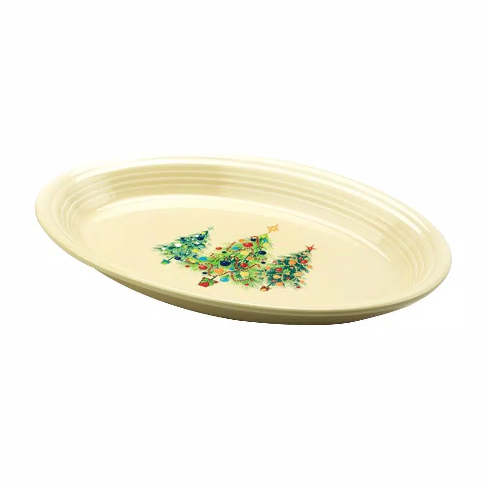 Fiesta 9 5/8″ Ivory Ceramic Trio Of Christmas Trees Small Oval Platter - Image 2