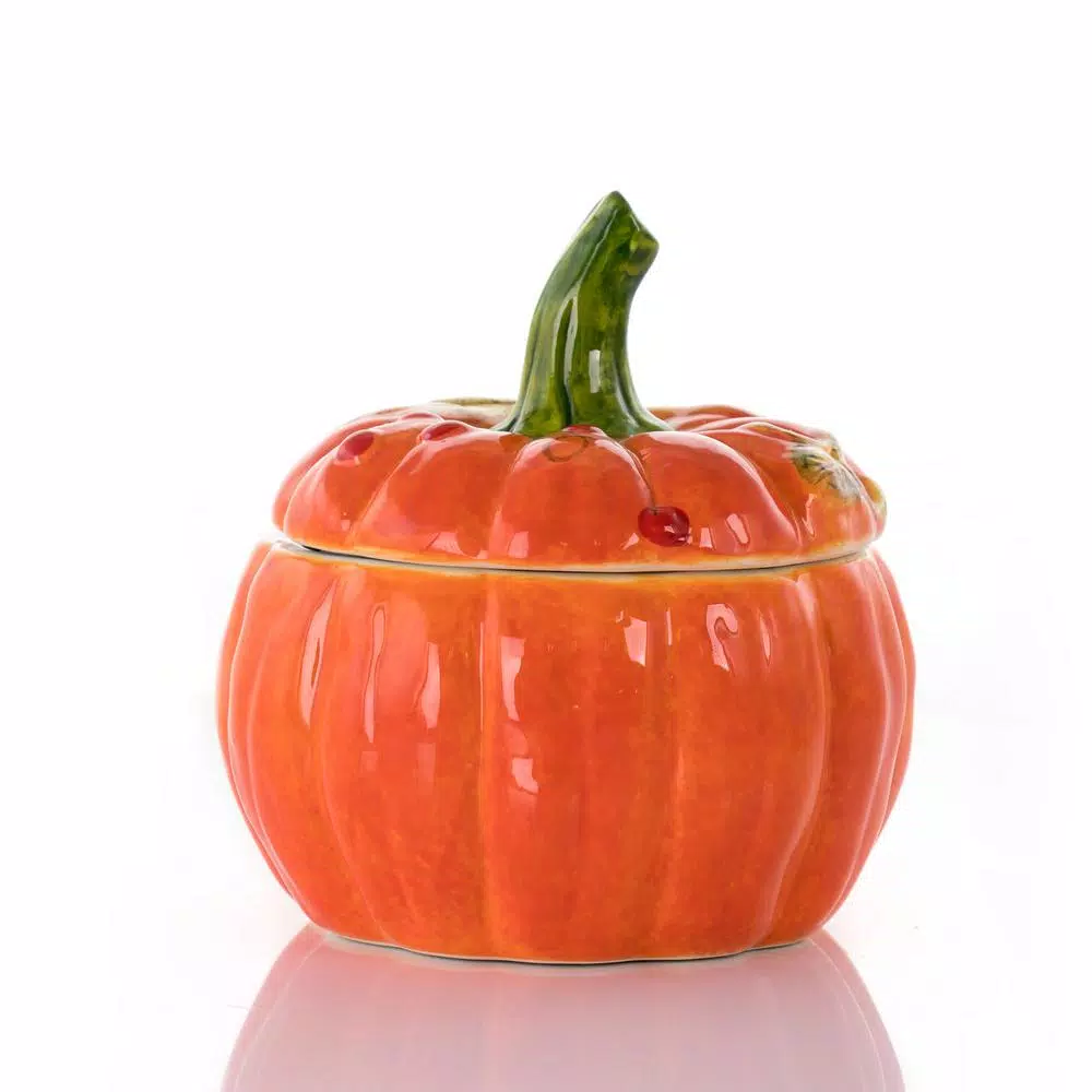 Gibson Home Stoneware Pumpkin Cookie Jar In Orange With Lid - Image 2