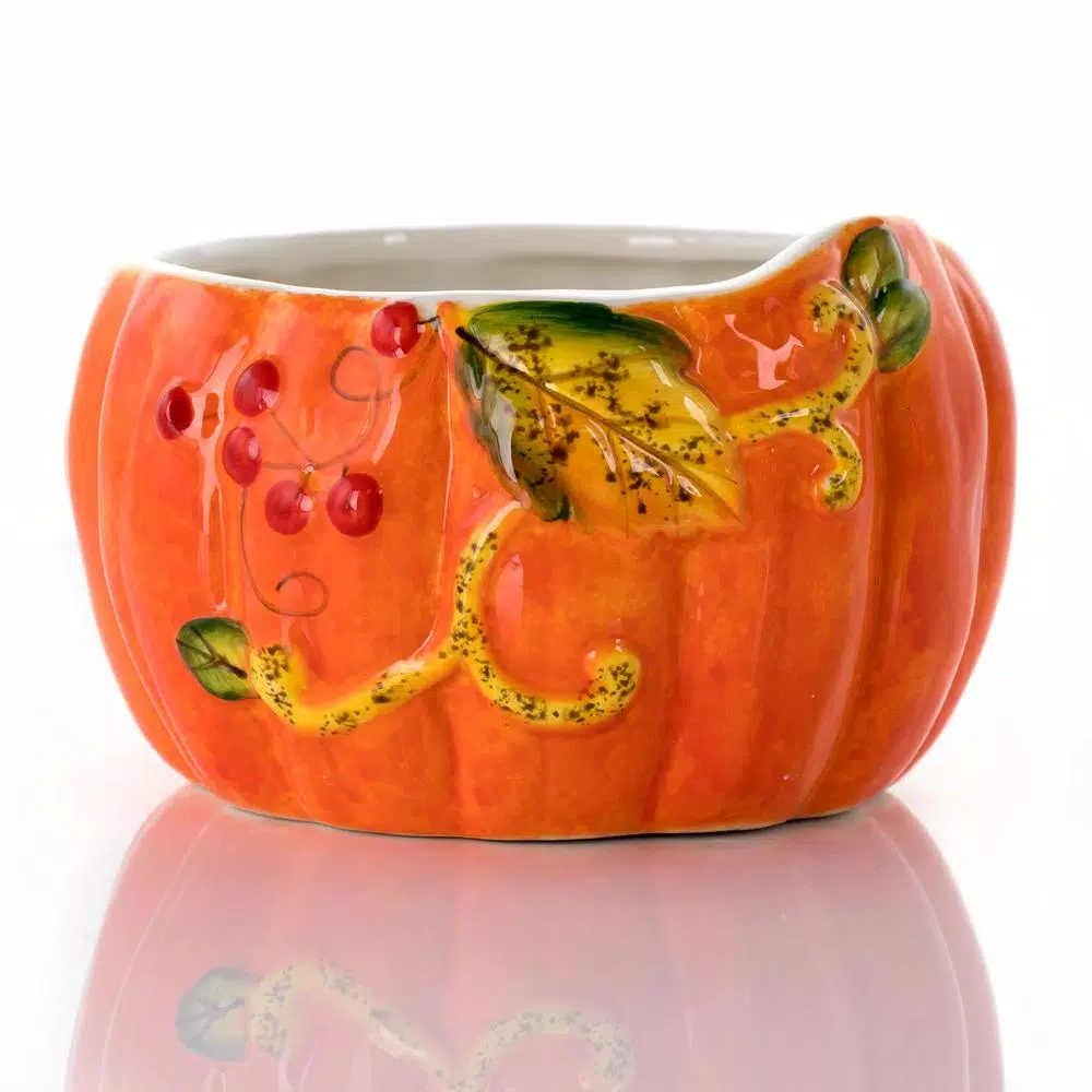 Gibson Home Stoneware Pumpkin Cookie Jar In Orange With Lid - Image 5