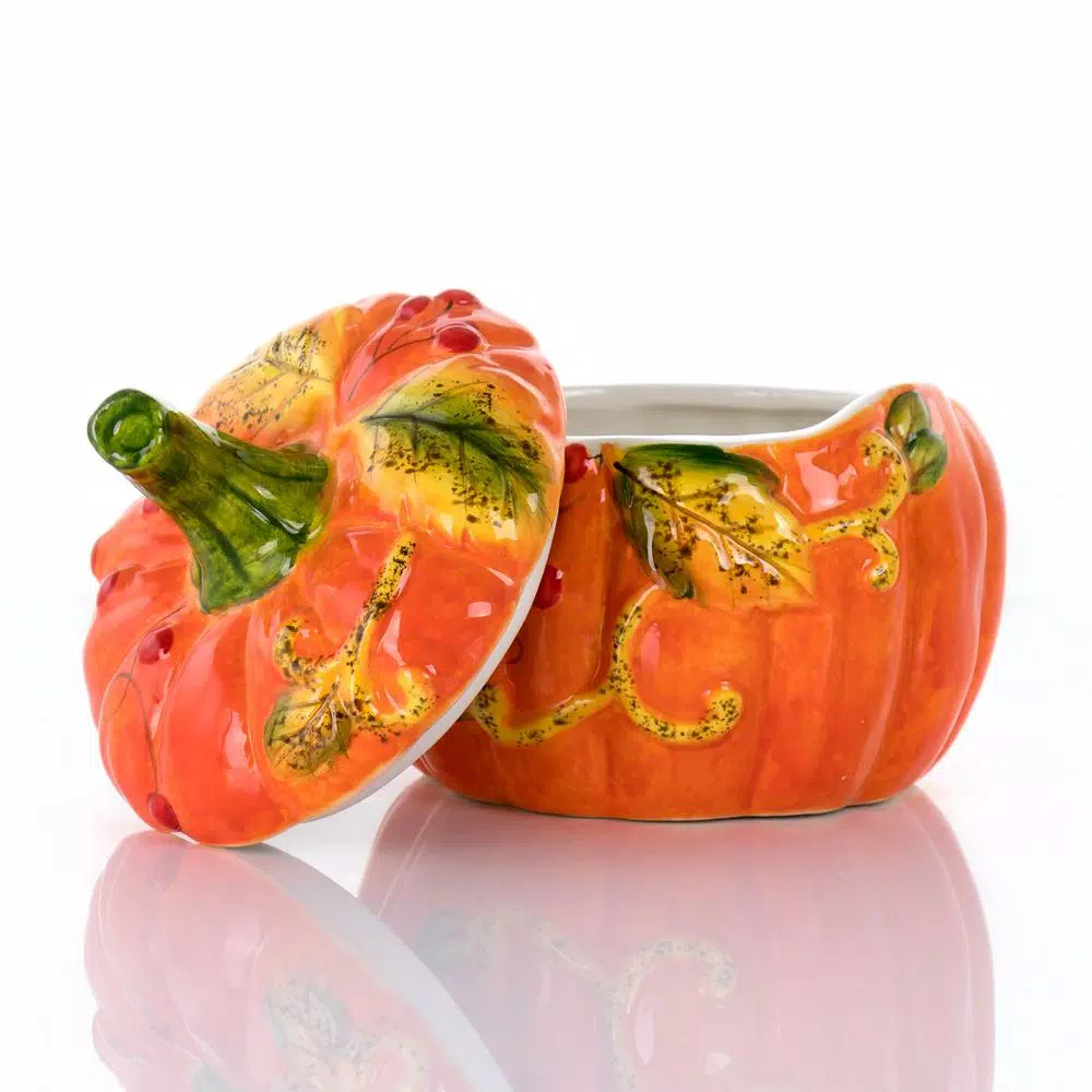 Gibson Home Stoneware Pumpkin Cookie Jar In Orange With Lid - Image 9