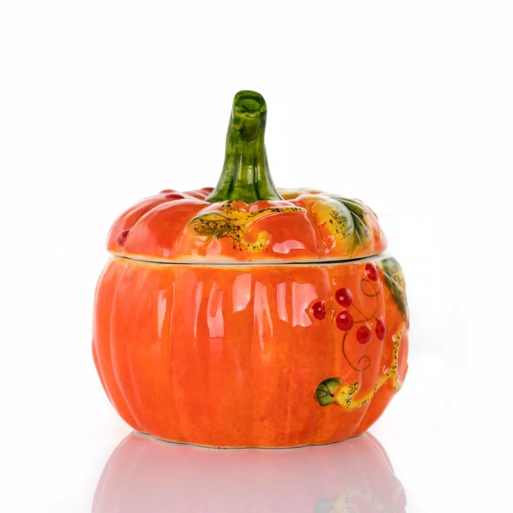 Gibson Home Stoneware Pumpkin Cookie Jar In Orange With Lid - Image 4