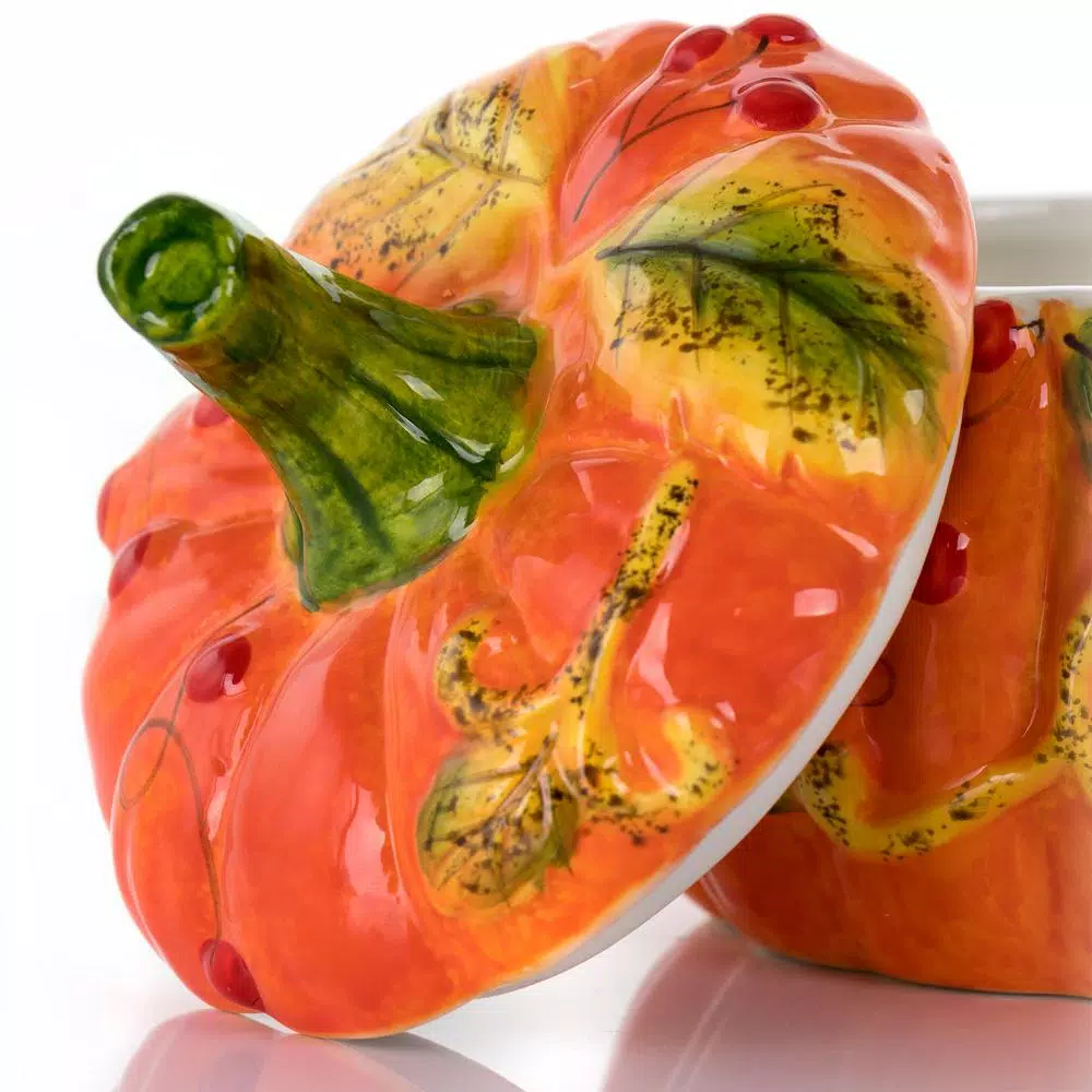 Gibson Home Stoneware Pumpkin Cookie Jar In Orange With Lid - Image 8