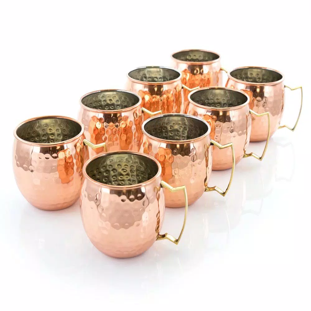 Gibson 18 Oz. Copper Hammered Brass Muel Mugs (Set Of 8)
