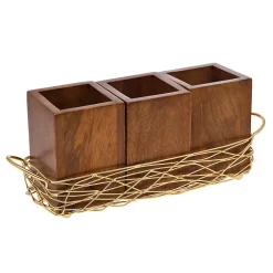 Godinger 5.5 In. H X 4.5 In. W X 15 In. D Nest 4-Piece Gold Wood Flatware Caddy