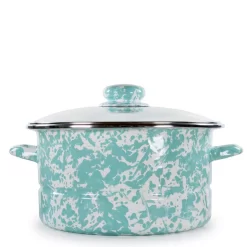 Golden Rabbit Enamelware 6 Qt. Porcelain-Coated Steel Stock Pot In Sea Glass With Glass Lid