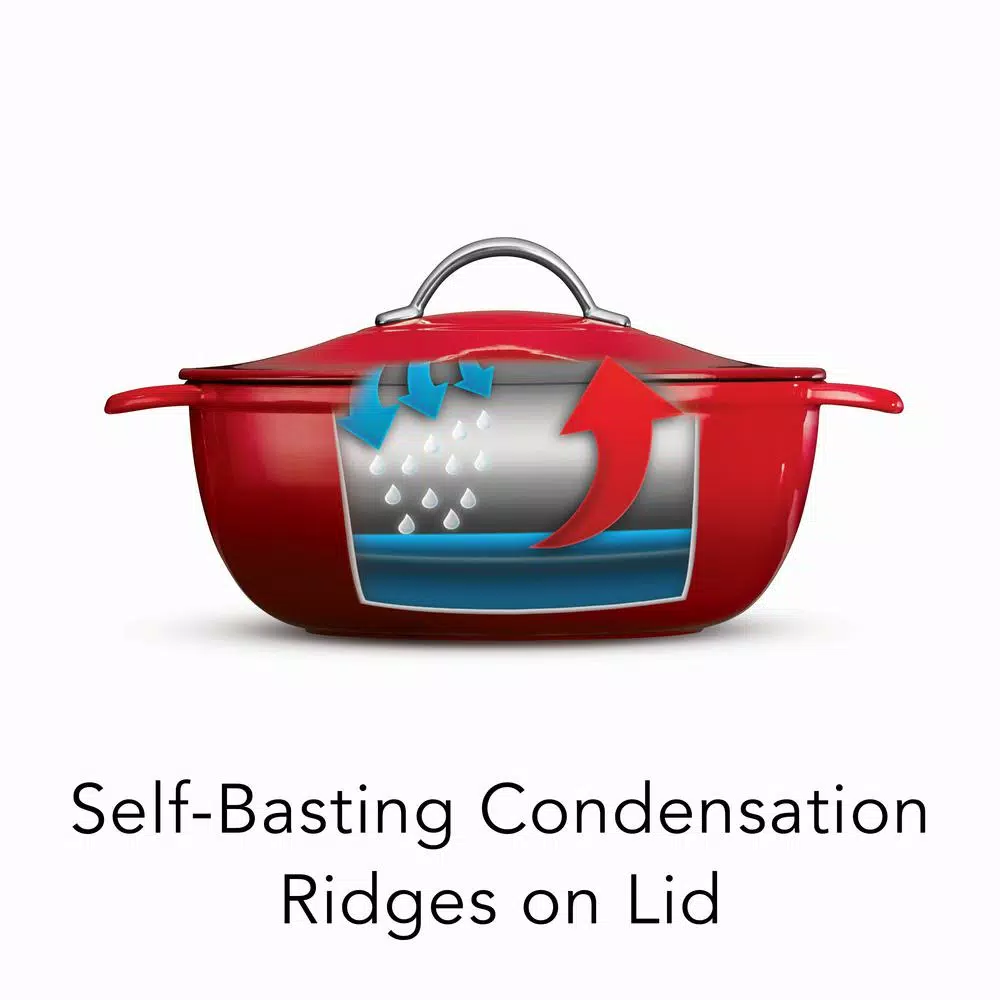 Tramontina Gourmet Enameled 6.5 Qt. Oval Cast Iron Dutch Oven In Gradated Red With Lid - Image 5