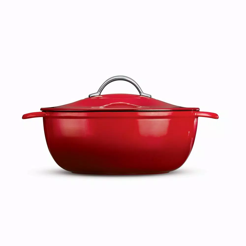 Tramontina Gourmet Enameled 6.5 Qt. Oval Cast Iron Dutch Oven In Gradated Red With Lid - Image 2