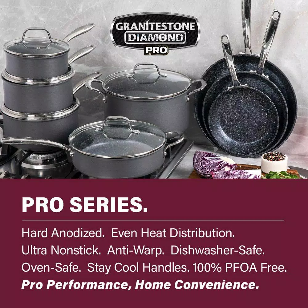 GRANITESTONE Professional 13-Piece Aluminum Hard Anodized Diamond And Mineral Coating Ultimate Nonstick Premium Cookware Set - Image 2