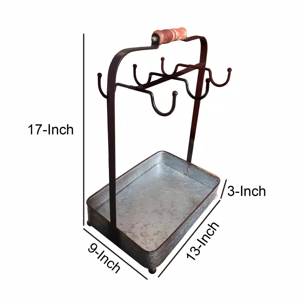 Benzara Rustic Style 6-Hooks Galvanized Metal Gray Color Crockery Holder - Image 4
