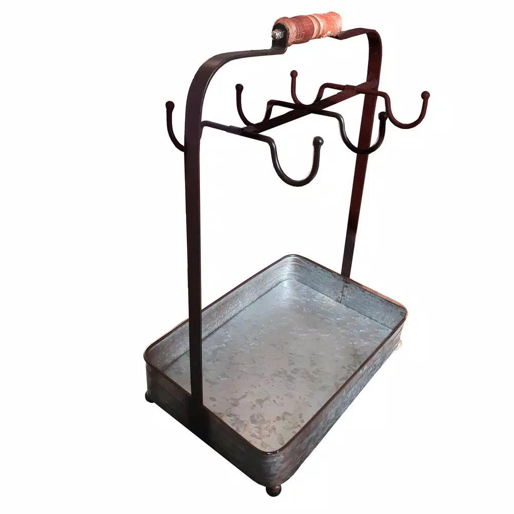 Benzara Rustic Style 6-Hooks Galvanized Metal Gray Color Crockery Holder - Image 7