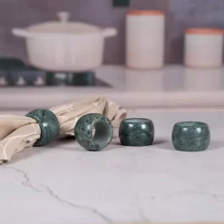 Creative Home Natural Green Marble Napkin Ring Holder Set For Fine Dinning, Wedding, Ceremony, Party Gathering (Set Of 4-Pieces)