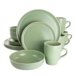 GIBSON Elite Serenade 16-Piece Green Round Stoneware Dinnerware Set