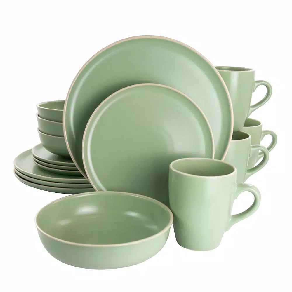 GIBSON Elite Serenade 16-Piece Green Round Stoneware Dinnerware Set