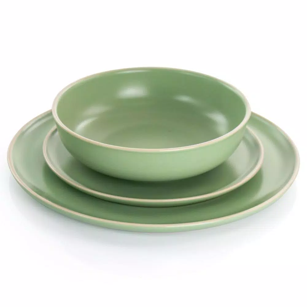 GIBSON Elite Serenade 16-Piece Green Round Stoneware Dinnerware Set - Image 4
